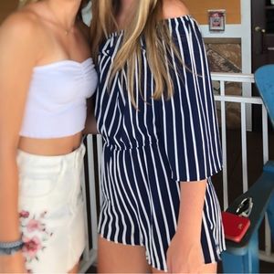 Striped Off the Shoulder Romper